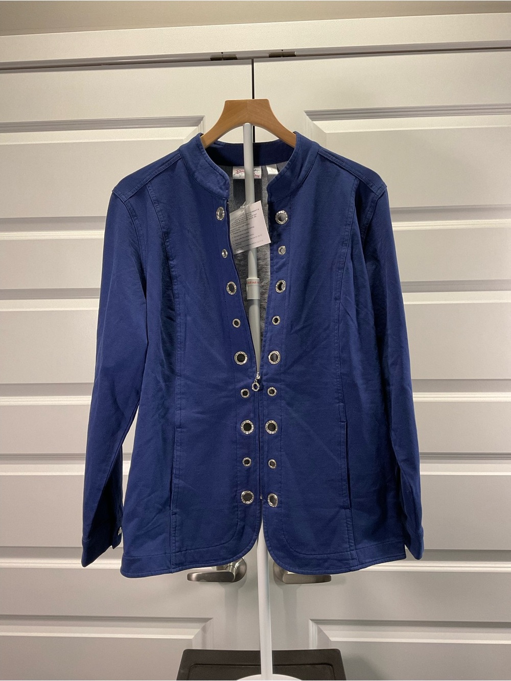 Women’s Blue Eyelet-Front Military-Inspired Blazer